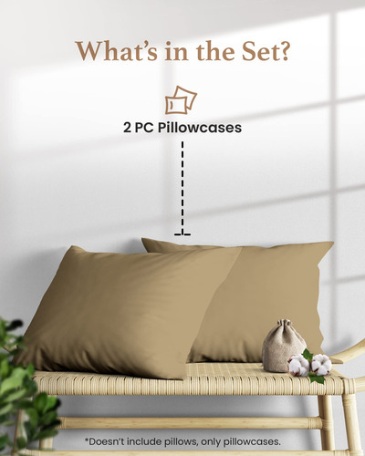 Set De 2 Fundas De Almohada King Taupe 1000 Tc En Algodón