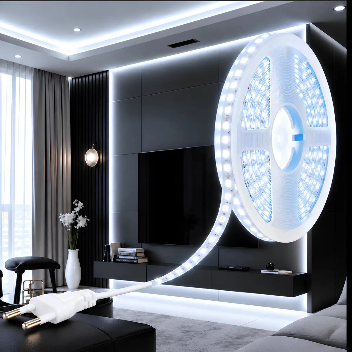 Foto do produto: Fita Led 2835 Branco Frio 6500k 10mt-120leds/m Liga Tomada Luz Branco-frio
