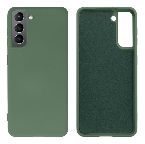 Capinha Compatível Com Galaxy S21 Em Silicone Aveludado Cor Verde Pacífico