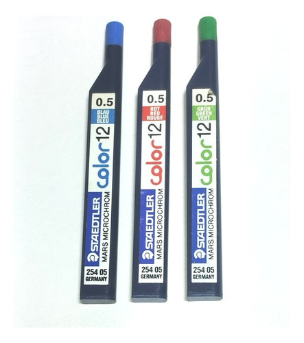 Minas 0.5 Mm Color X12u. Staedtler Azul-roja-verde X 3 Tubos