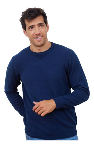 Sweater Hombre Lana Cuello Redondo Saco Fino Azul Kierouno