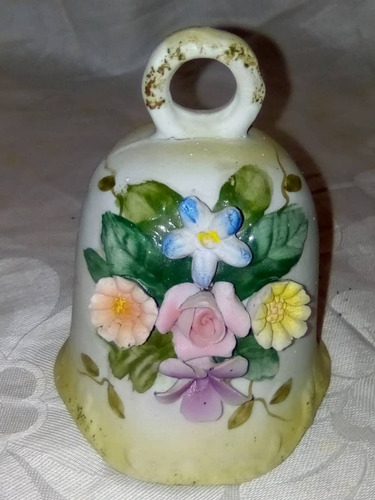 Campana De Porcelana Antigua Capodimonte Con Flores En Perfe