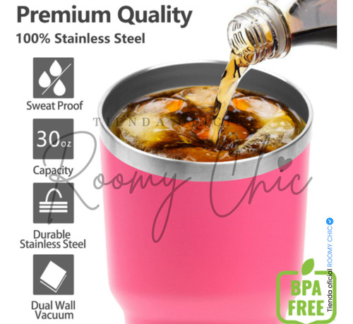 Vaso Térmico Gris De 30oz Acero Inoxidable Con Popote