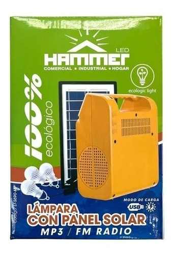 Imagen 5 de 5 de Estación Solar Hammer 3w 8 Led 3 Bulbos Led Con 2 Usb Mp3
