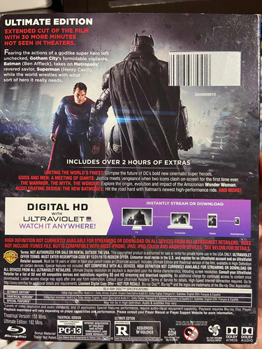 Blu-ray + Dvd Batman V Superman Dawn Of Justice Extendida