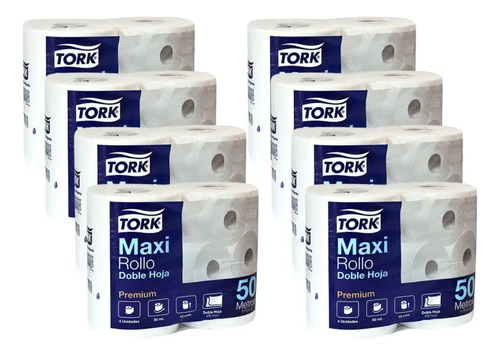 Higiénico Tork Premium 50mts. 8 Paquetes De 4 Rollos C/u