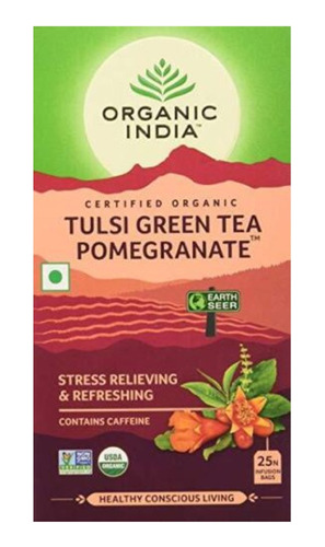 Té Organic India Tulsi Pomegranate Green 25 Bol- Granjero