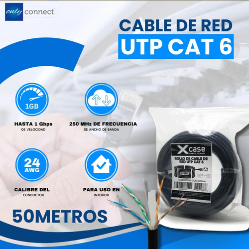 Cable De Red Utp Cat6 Xcase 50mts Color Negro 8 Hilos