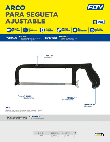 Paq C/3 Arco De Segueta Ajustable Con Mango De Plástico 8 ,