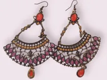 Comprar Caravanas Colgantes Grandes Bijou Diseño Doradas Con Piedras