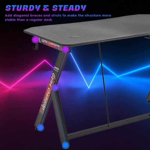 Escritorio De Mesa De Chapa De Madera Para Juegos, Negro Heaimo