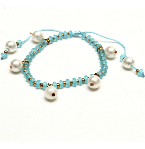 Uzzy | Joyería Pulsera Cuentas  Azul Tipo Perlas Colgantes