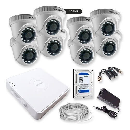 Kit 8 Camaras De Seguridad Hikvision 1080p 2mp Fullhd Cctv 