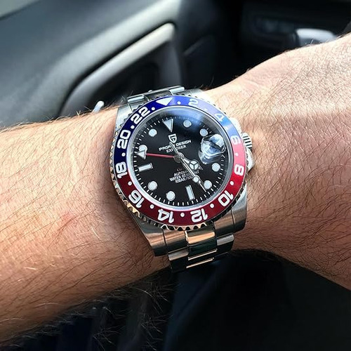 Reloj Pagani Design Pd-1662 Gmt Masculino Plateado Silvery Blue/red Negro