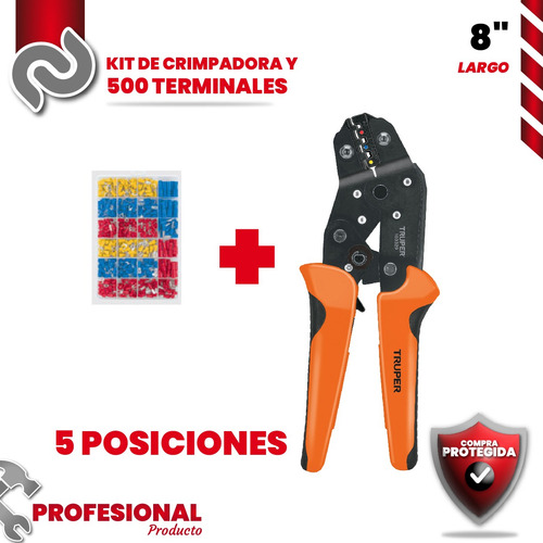 Kit De Crimpadora Y 500 Terminales Con Aislamiento 103328