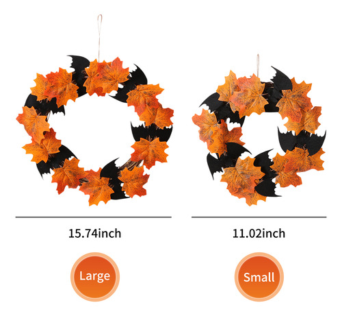 Bat Wreath 16 Inch Halloween Front Door Hanging Garland