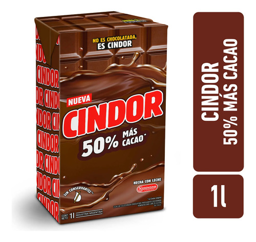Leche Chocolatada Cindor Nueva 50% +cacao Sin Tacc 1l