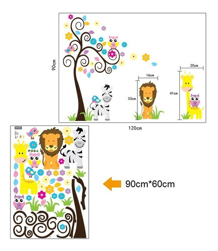 Vinilo Decor Sticker Arte Niño Pared - Animal Leon Arbol