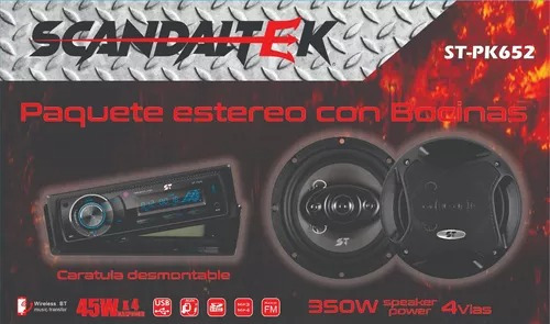 Paquete Estereo+bocinas Scandaltek Caratula Desmontable 250w