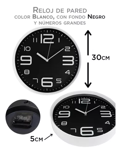 Reloj De Pared 3d Grande Números Negros Color de la estructura Negro