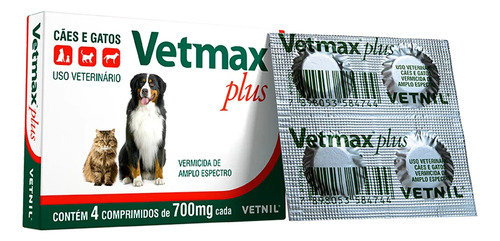 Vermífugo Cães Gato Vetmax Plus Cartela Avulsa 4 Comprimidos