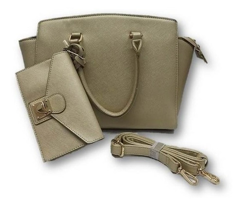 Imagen 1 de 7 de Bolso De Dama Tote Con Cartera Monedero Dorada