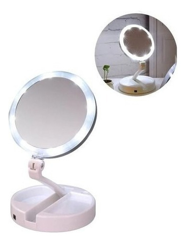 Espelho De Luz Led Dobravel Aumenta 10x Maquiagem Portátil