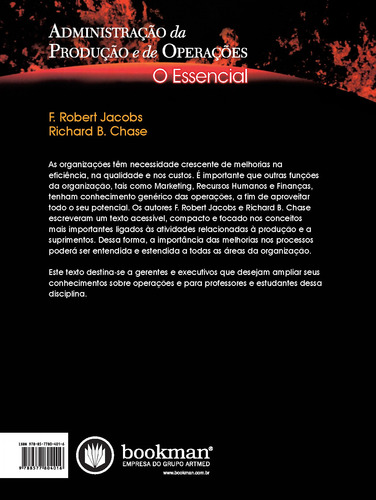 Administração da Produção e de Operações: o essencial, de Jacobs, F. Robert. Editorial Bookman Companhia Editora Ltda., capa mole em português, 2009