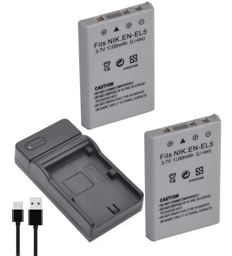 Imagen 9 de 10 de Cargador Usb +2 Baterías En-el5 P Coolpix P5100 S1 P520/p520