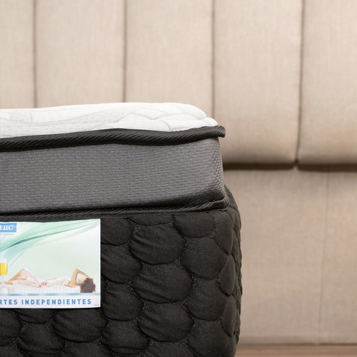 Juego De Box Y Colchón Black Pocket Restonic - Queen Size Color Blanco Con Gris