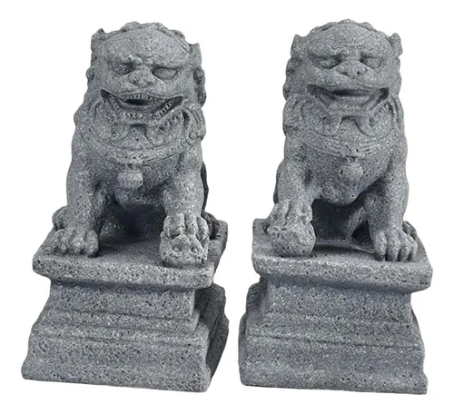 2 Estatuas De Leones Guardianes De Piedra Arenisca