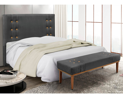 Kit Recamier E Cabeceira Santorini Spz 195cm King Suede Cor Cinza-1104