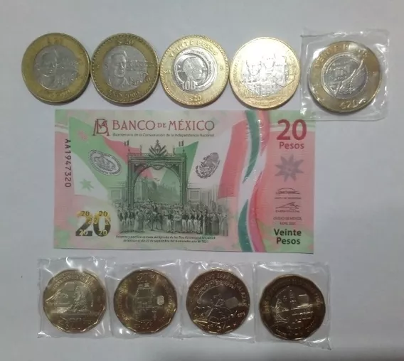 Monedas 20 Pesos Conmemorativas Y Billete Colección 10 Pzas