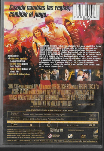 21 Blackjack Jim Sturgess Kevin Spacey Kate Bosworth Dvd (Usado)