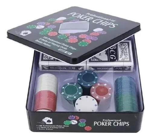 Juego De Poker Professional 100 Fichas Cartas Estuche Lata