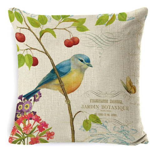 Fundas Cojines Almohada Decorativos Lino Algodón 4pcs 45cm Pájaros