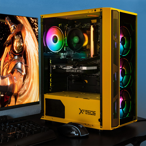Gabinete Gamer XTREME PC GAMING Kronos Media Torre ATX 4 Fan ARGB Cristal Templado Amarillo