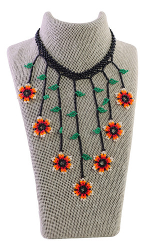 Collar Con Fleco De Flores Mostacillas Artesanal