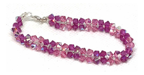 Pulsera Cristal Sw Meshflower Fucsia Rosa Plata 925 