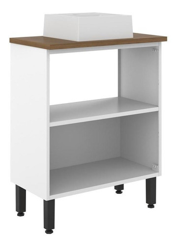 Gabinete Balcão Banheiro Com Pia 2 Portas Prateleira Branco