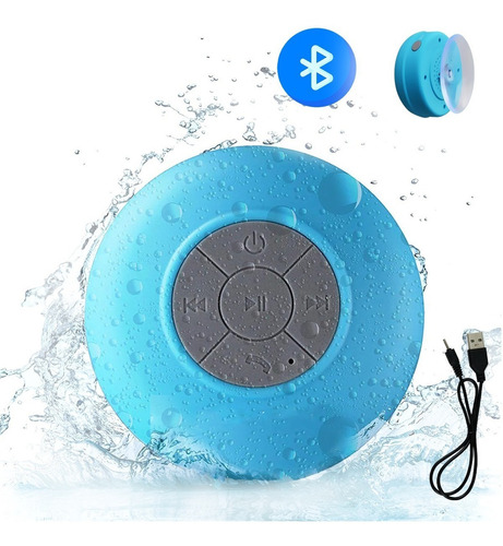 Bocina Bluetooth Regadera Contra Agua Llamadas Recargable Color Azul