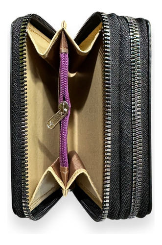 Billetera Fichero Con Cierre Tarjetero Bordado Amayra Marron 14x10x5
