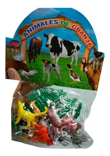 Set De 12 Animales De Granja Y 4 Arboles