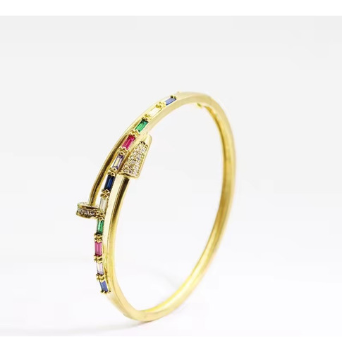 Bracelete Pedra Zircônia Colorida Debutante Prego Presente Comprimento 18 Cm Diâmetro 18 Cm