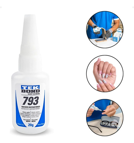 Kit 3 Cola Instantânea Tekbond 793 20g Transparente Reparos