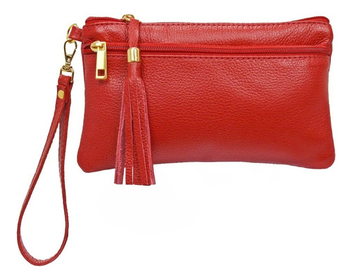 Clutch Bolsa Vermelha Carteira Mão Feminina Couro Legítimo Cor Vermelho