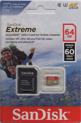 Memoria Micro Sd 64gb Sdxc Sandisk Extreme 60mb/s Go Pro 4k
