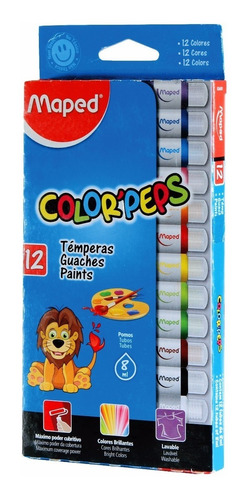 Tempera Escolar Maped Color Peps Lavable X12 Pomos Surtidos