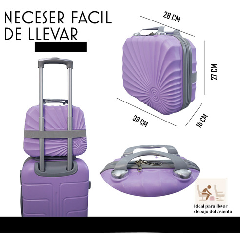Juego 3 Maletas De Mano Avion 20 Y 18 Pulgadas 15 Y 10 Kgs Lila