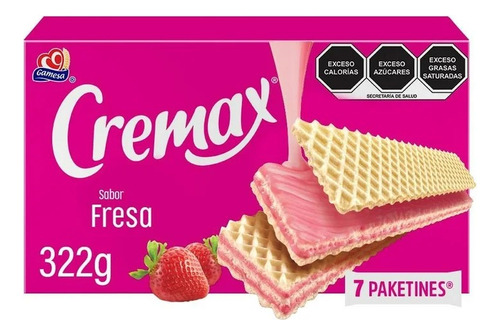 2 Pza Galletas Gamesa Cremax Tipo Wafer Sabor Fresa 7 Paketi